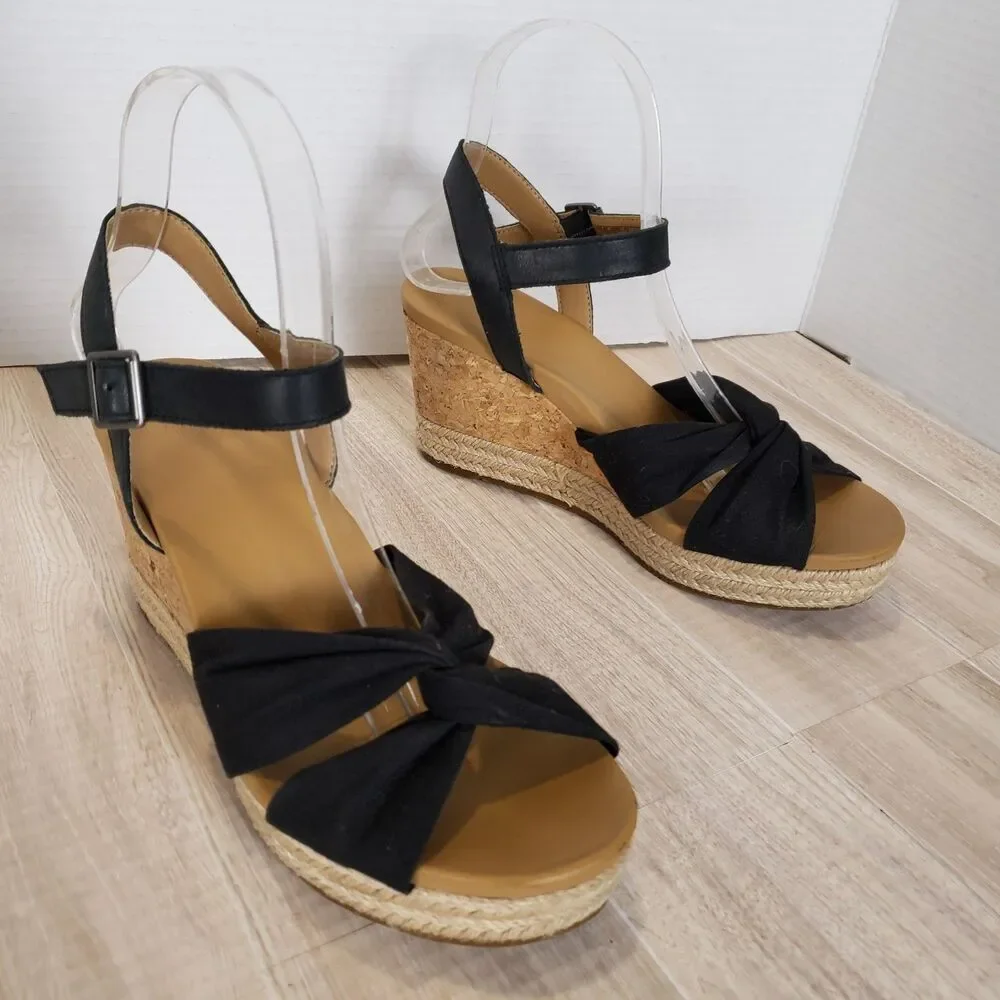 UGG Womens Joslyn Crisscross Canvas Cork Espadrille Wedge Sandals Sz 7 Festival
